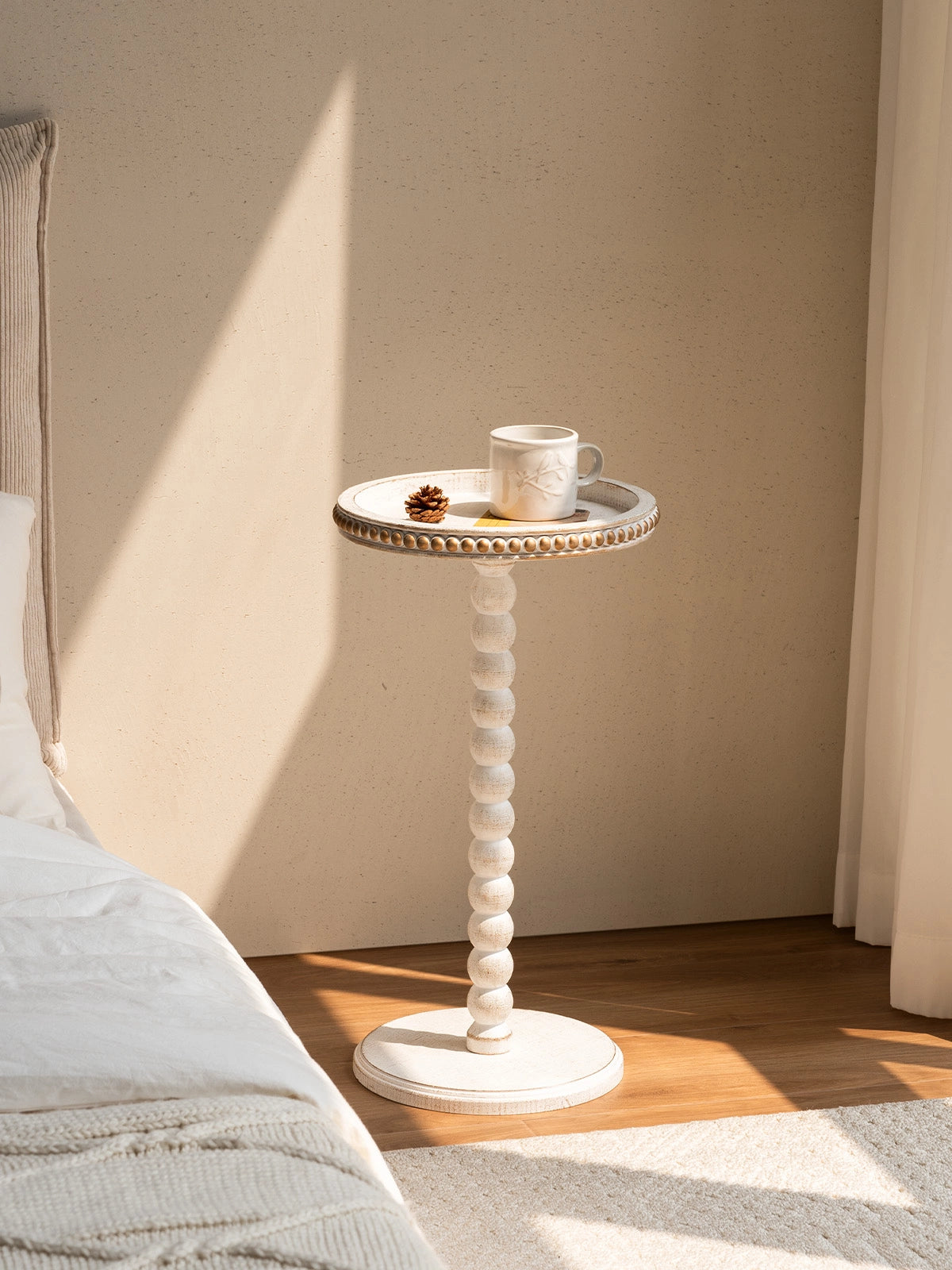 Beaded Gold Rim Pedestal Side Table