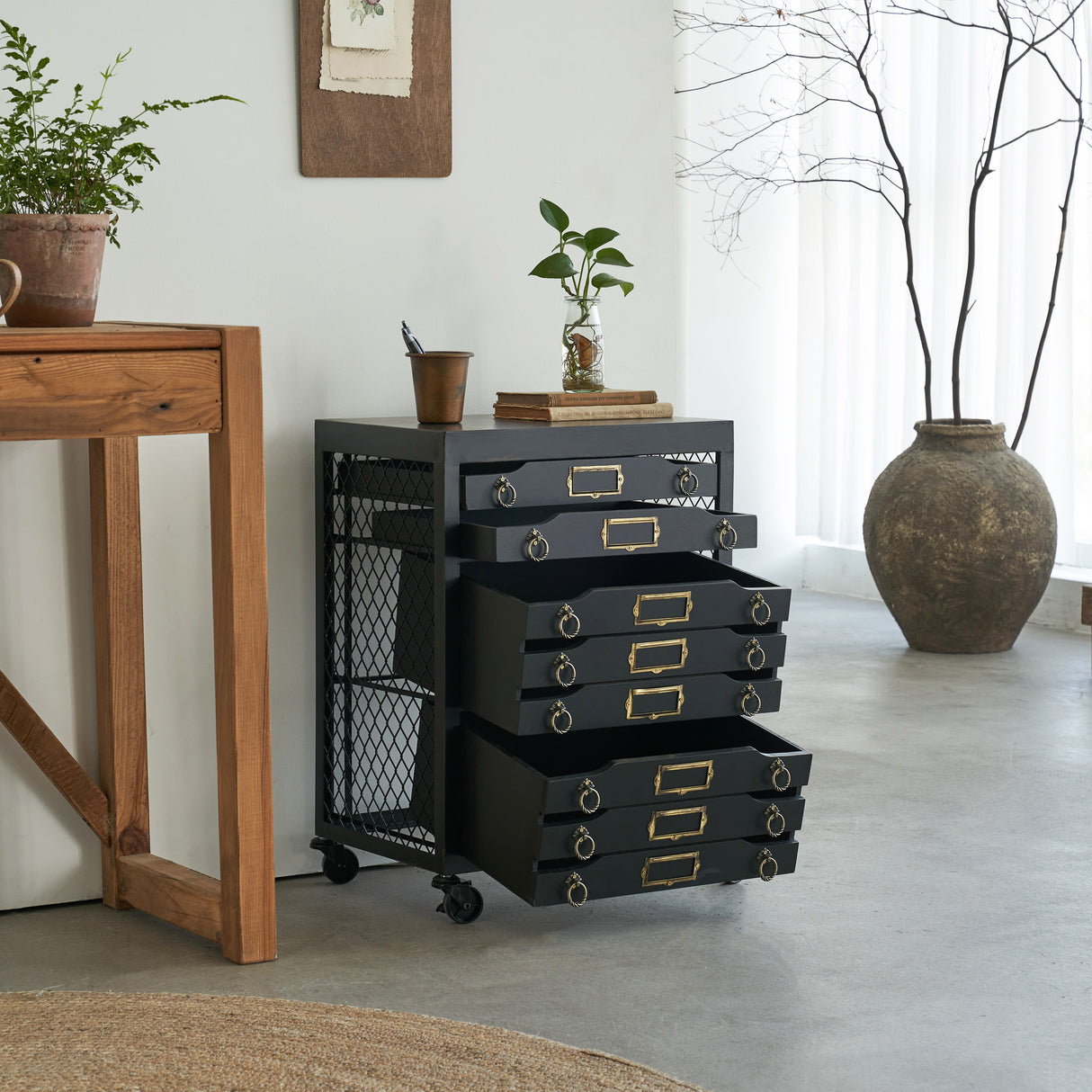 Vintage File Cabinet with Wheels for Office