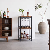 Wine and Liquor Cart with Glass Hangers and Working Tabletop