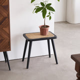 Natural Rattan Top Wood Stool, Rectangular