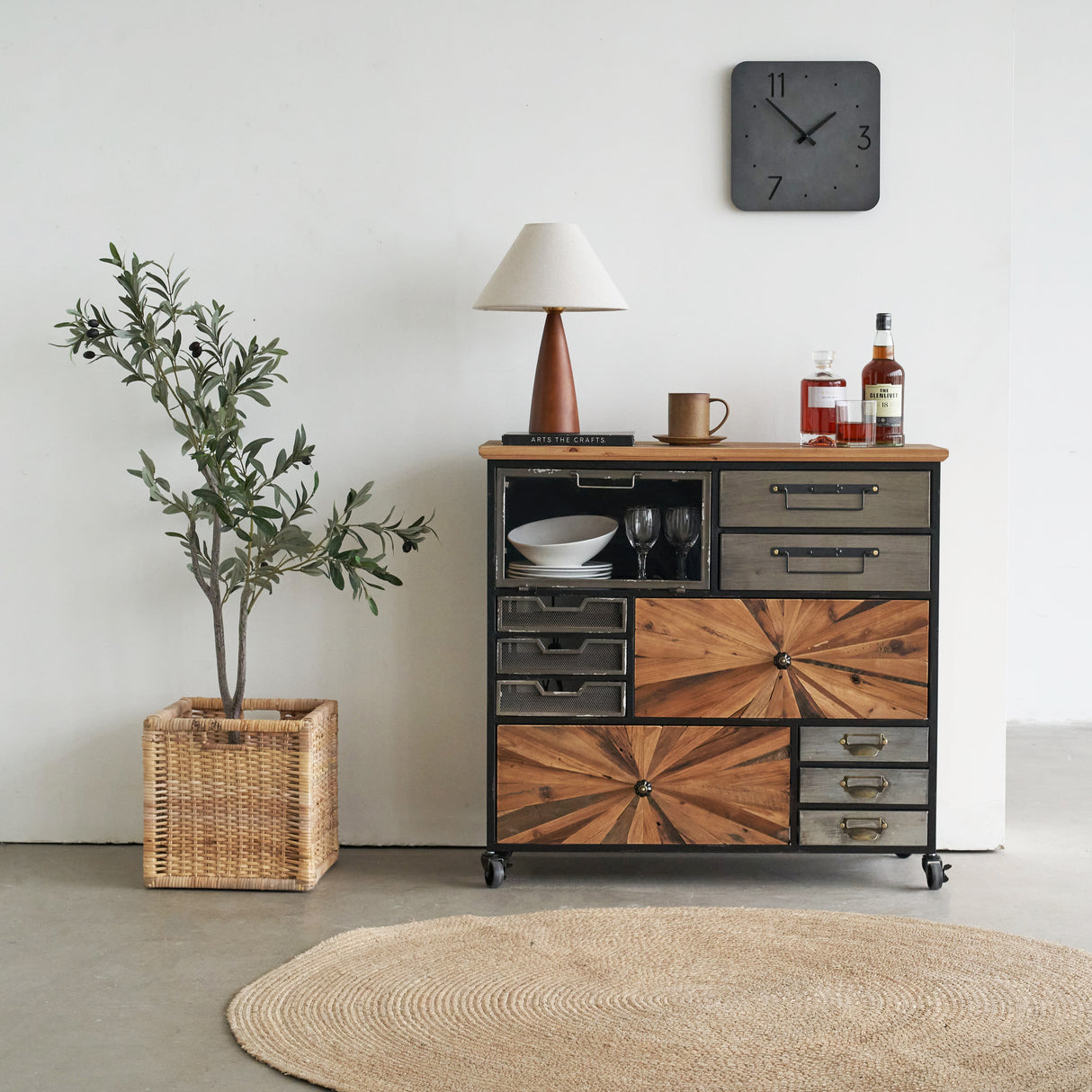 34" * 33" Multi-Drawers Vintage Cabinet with Wheels