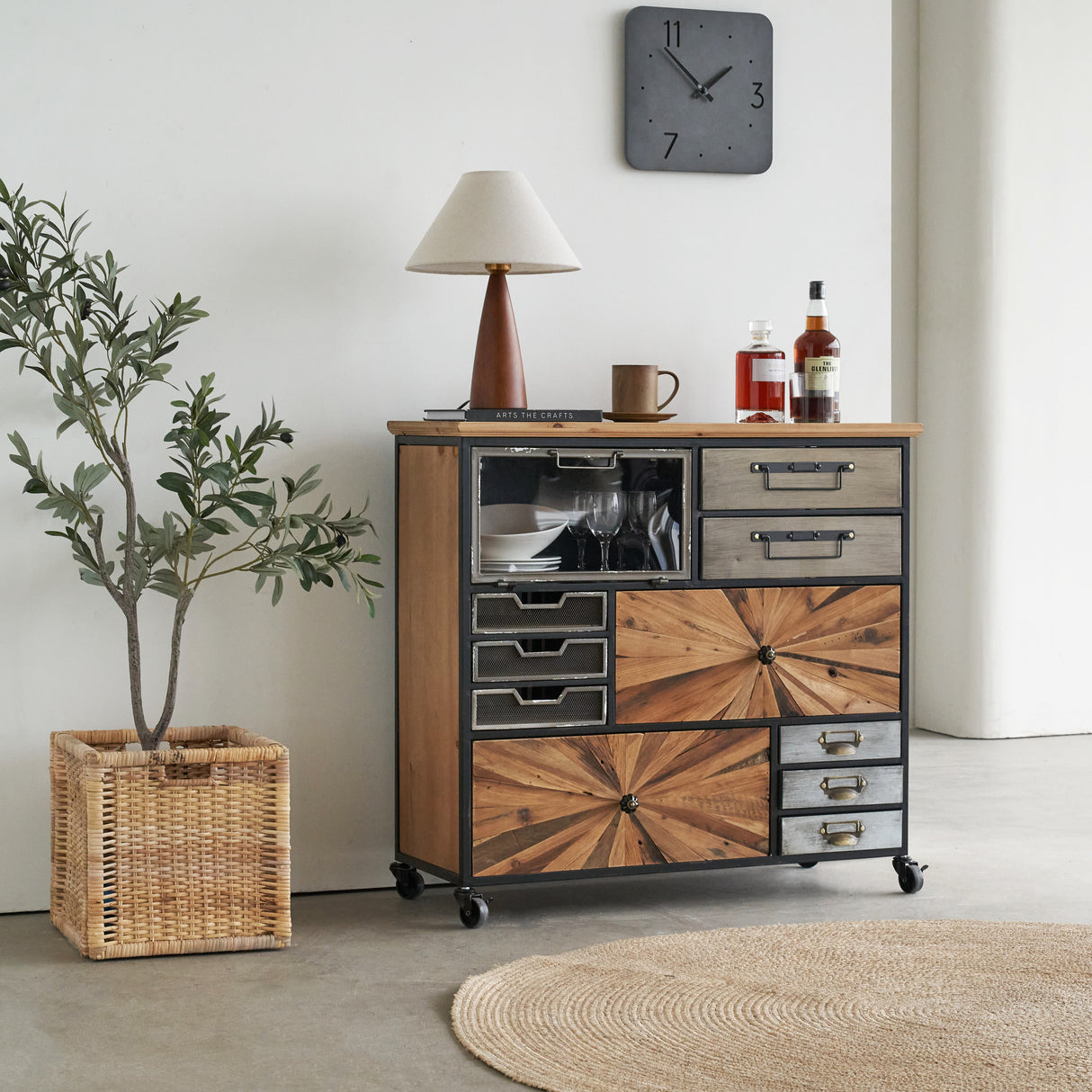 34" * 33" Multi-Drawers Vintage Cabinet with Wheels