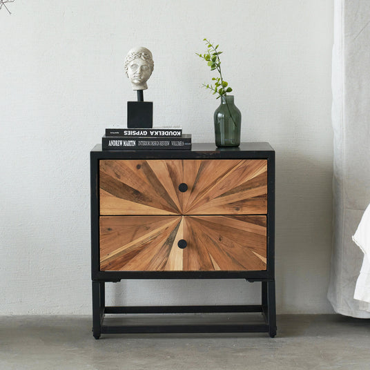 Reclaimed Wood Vintage Double Drawers Nightstand