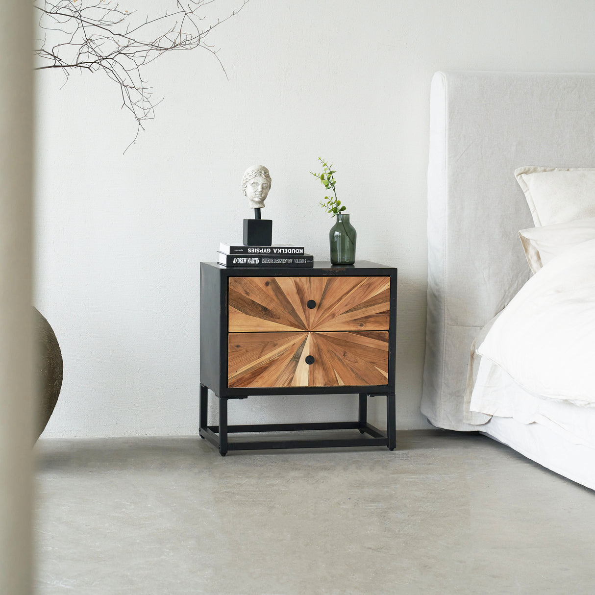 Reclaimed Wood Vintage Double Drawers Nightstand