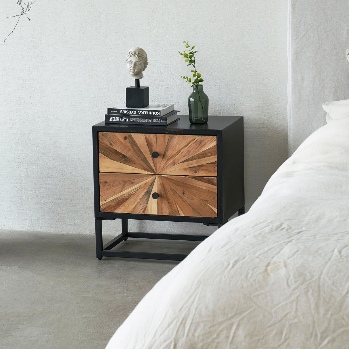 Reclaimed Wood Vintage Double Drawers Nightstand