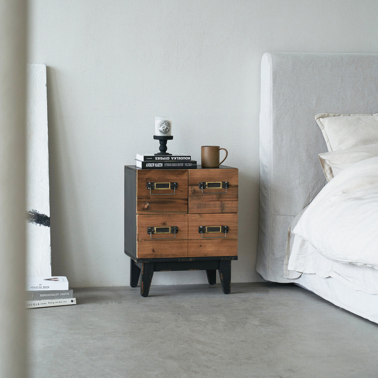 Vintage Wood Nightstand with Pristine Wood Drawers