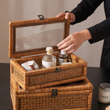 Rattan Organizer Box with Glass Cover