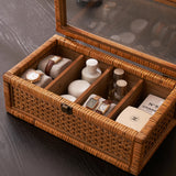 Rattan Organizer Box with Glass Cover