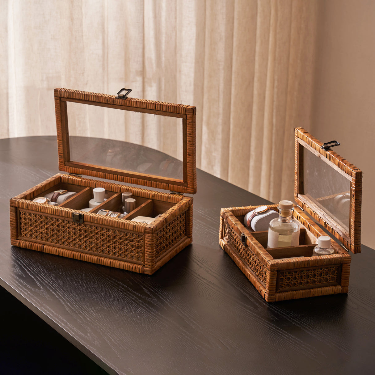 Rattan Organizer Box with Glass Cover