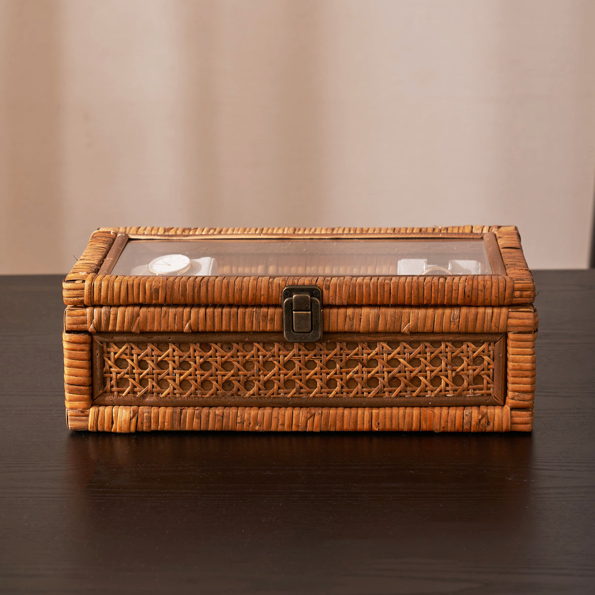 Rattan Organizer Box with Glass Cover