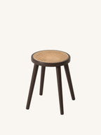 Natural Rattan Top Wood Stool, Round