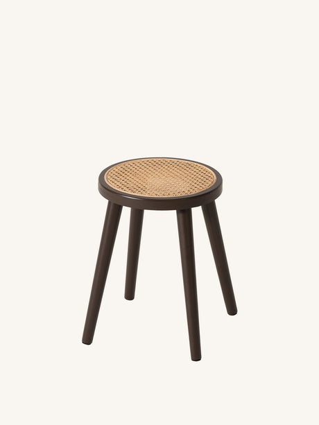 Natural Rattan Top Wood Stool, Round