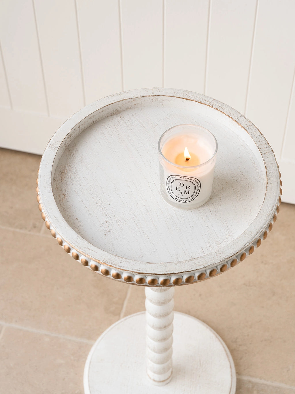 Beaded Gold Rim Pedestal Side Table