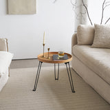 Round Wood and Rattan Side Table