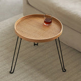 Round Wood and Rattan Side Table