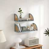 Wall Shelf with Rattan and Wood, Set of 2