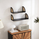 Wall Shelf with Rattan and Wood, Set of 2