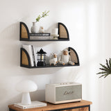 Wall Shelf with Rattan and Wood, Set of 2