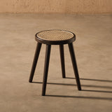 Natural Rattan Top Wood Stool, Round