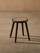 Natural Rattan Top Wood Stool, Round