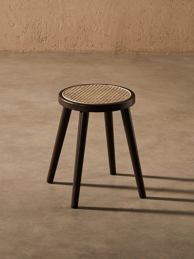 Natural Rattan Top Wood Stool, Round