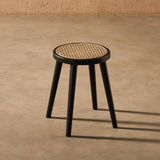 Natural Rattan Top Wood Stool, Round