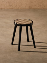 Natural Rattan Top Wood Stool, Round