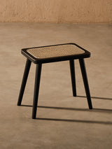 Natural Rattan Top Wood Stool, Rectangular