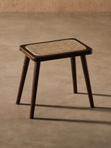 Natural Rattan Top Wood Stool, Rectangular