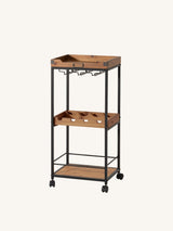 Wine and Liquor Cart with Glass Hangers and Working Tabletop
