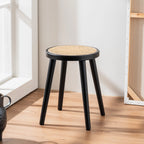 Natural Rattan Top Wood Stool, Round