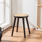 Natural Rattan Top Wood Stool, Round