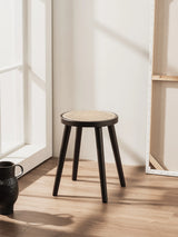 Natural Rattan Top Wood Stool, Round