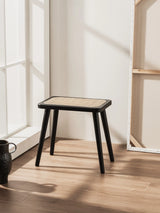 Natural Rattan Top Wood Stool, Rectangular