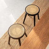 Natural Rattan Top Wood Stool, Round