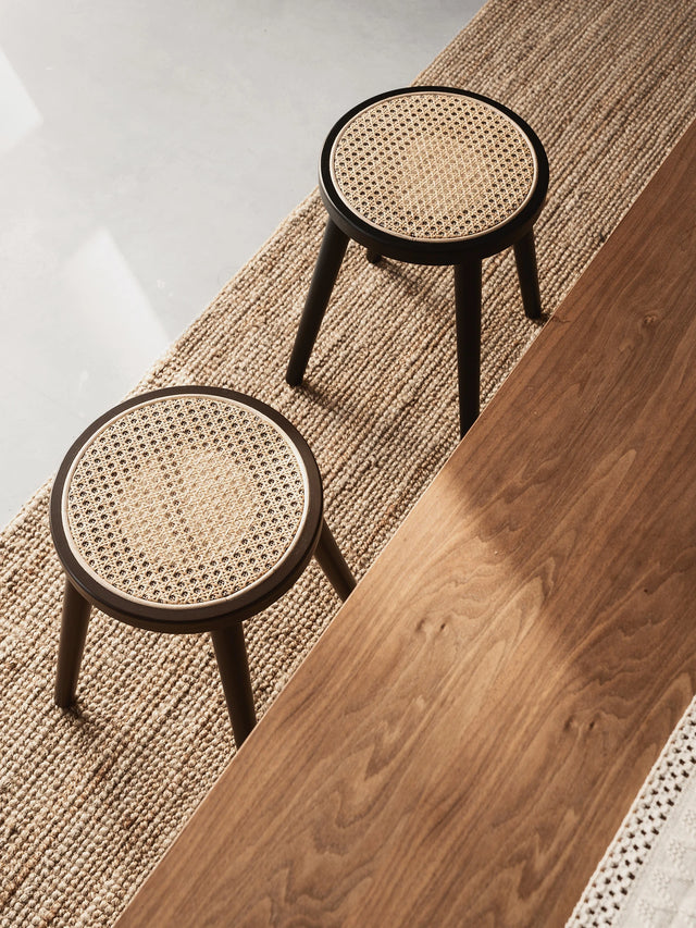 Natural Rattan Top Wood Stool, Round