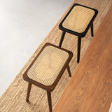 Natural Rattan Top Wood Stool, Rectangular