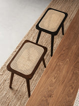 Natural Rattan Top Wood Stool, Rectangular