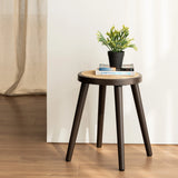 Natural Rattan Top Wood Stool, Round
