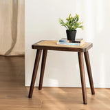 Natural Rattan Top Wood Stool, Rectangular