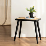 Natural Rattan Top Wood Stool, Rectangular