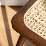 Natural Rattan Top Wood Stool, Rectangular