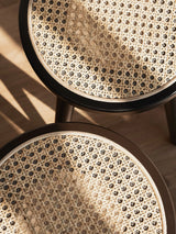 Natural Rattan Top Wood Stool, Round