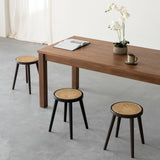 Natural Rattan Top Wood Stool, Round