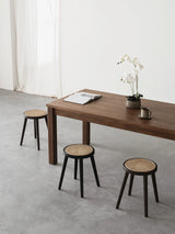 Natural Rattan Top Wood Stool, Round