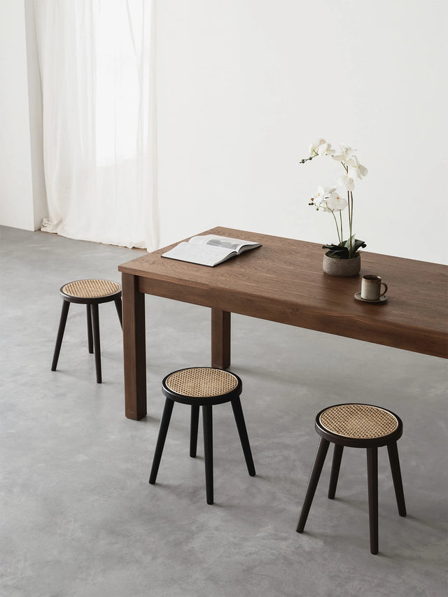 Natural Rattan Top Wood Stool, Round