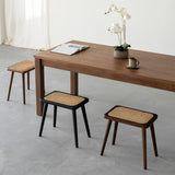 Natural Rattan Top Wood Stool, Rectangular