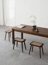 Natural Rattan Top Wood Stool, Rectangular