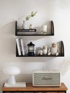 Rattan and Wood Wall Shelf