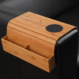 Bamboo Sofa Armrest Tray with Wireless Charging and Non-Slip Coaster